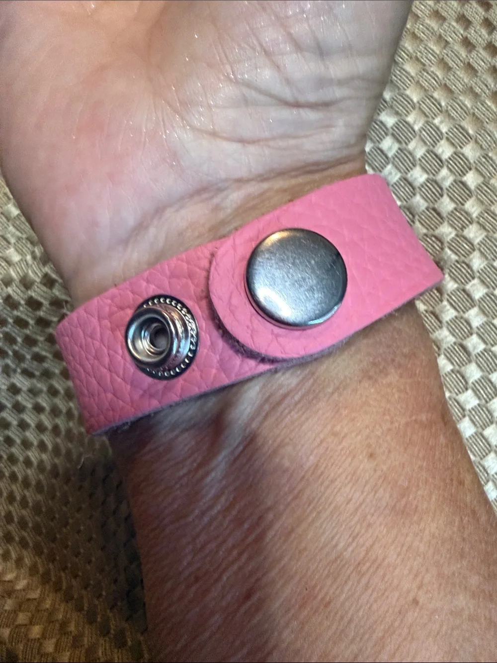 Snap Pink Leather Bracelet with Multicolor Enamel Charm and Pom Pom Snaps